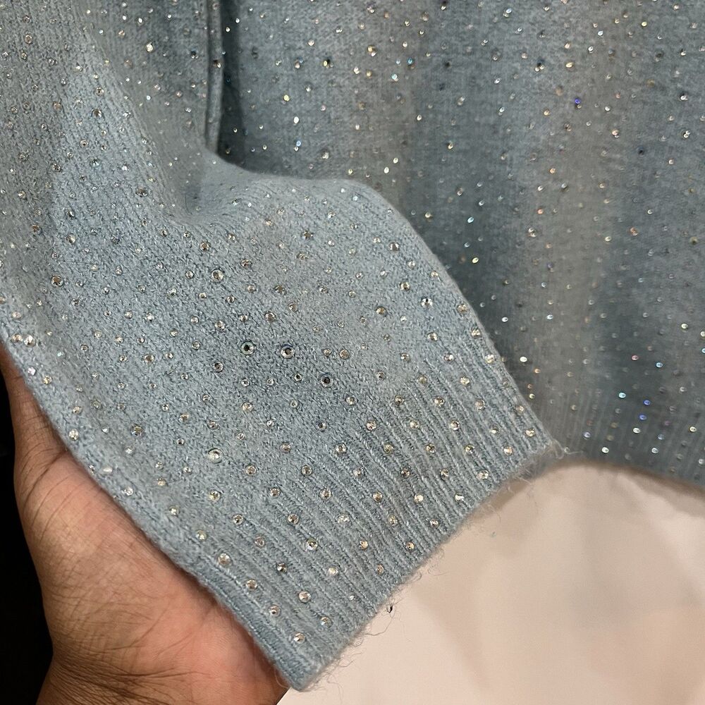 Vintage Blue Anthony Richards Women’s Rhinestone Sweater Medium Petite Sparkle - Picture 2 of 6